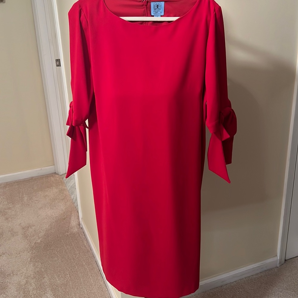 CECE Red Shift Dress with Bow short sleeves size 14